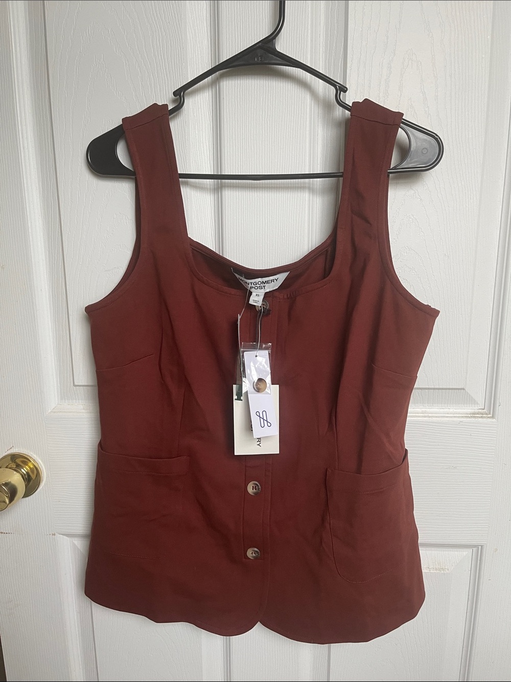 Montgomery & Co. Women's Deep Brick Red Button Tank